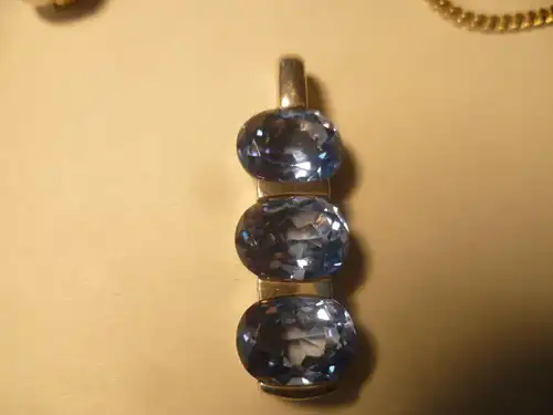 3 Aquamarin je 10 x 7 mm groß Designer Anhänger  L  35 mm