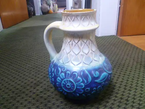 Mid Century Bay Keramik Vase, Henkelvase 87-30, Vintage Krug, Türkis Braun, Relief, german pottery