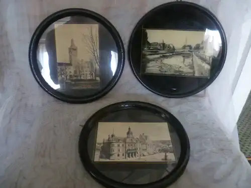 Konvolut 3 Stück !Runde Rahmen mit Pforzheimer Ansichten als Ansichtskarten um 1920 verglast