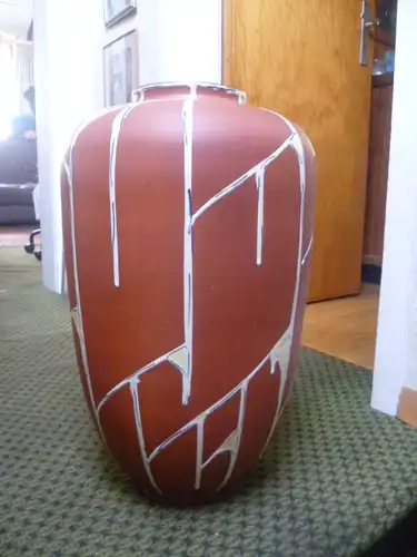 Rockabilly Ära 1950-60 Dekor Afrika handbemalt! XXL Bodenvase von Überlacker Keramik Dekor Afrika Keramik Formnummer 394-50 