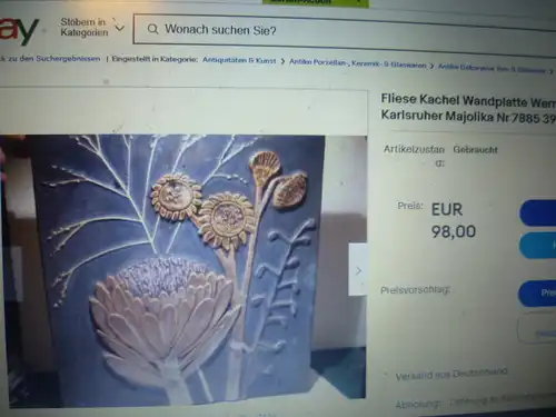 Fliese Kachel Wandplatte Werner Meschede Artischocke Karlsruher Majolika Nr 7885 Wie Neu Top erhalten