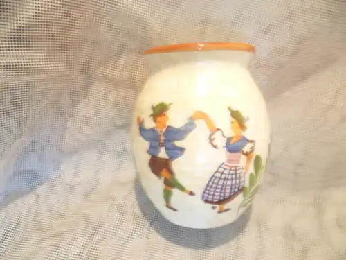 SMF Schramberg Vase  Der Bauerntanz = Bauernpaar tanzend  Dekor Bayern handbemalt Vintage der 50 Jahre