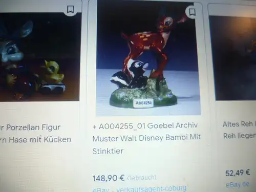 Goebel in der Art des Archivmusters A004255 Walt Disney hier Bambie mit dem Häschen Bunt von Hand bemalt  Vintage Rockabilly Ära 1963 gemarkt und datiert 1963