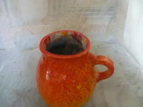 Studio Keramik Vase wohl USA in der Art des Aldo Londi  Bitossi Mid Century  Vintage Rockabilly Ära 50- 60 Jahre Lauflasur in gelb orange rot