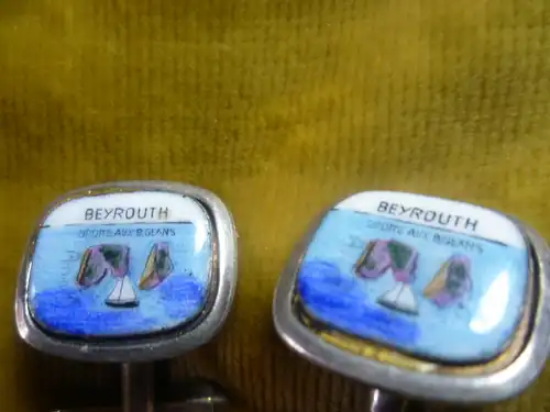 Beyrouth Grotte Aux Bigeans Beirut Libanon  Manschettenknöpfe Emailliert Vintage Mid Century 1950