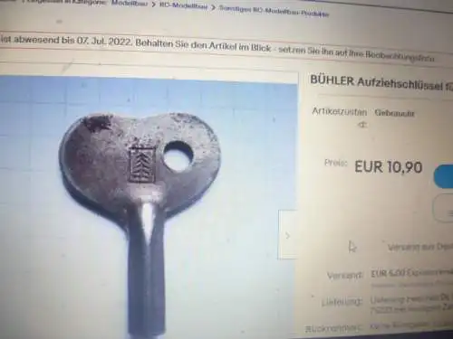 BÜHLER Aufziehschlüssel für Blechspielzeuge  Vierkant ca. 2,5 - 2,8 mm  Lagerspuren, Rost Aufziehschlüssel Uhrwerkschlüssel Für Blechspielzeug 