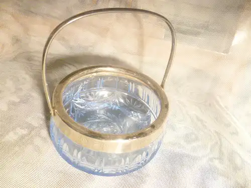 Chrom Blauglas Art Deko Eisbehälter und Konfekt Henkelschale 