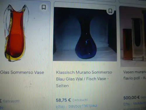  Murano Sommerso Tulpenvase Stahlblau  Vintage der 60 Jahre Rockabilly Ära