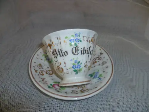 Kakao Tasse des Otto Eibisch um 1870 Bemalung von Hand Blumenmaler  im Dekor deutsche Blume