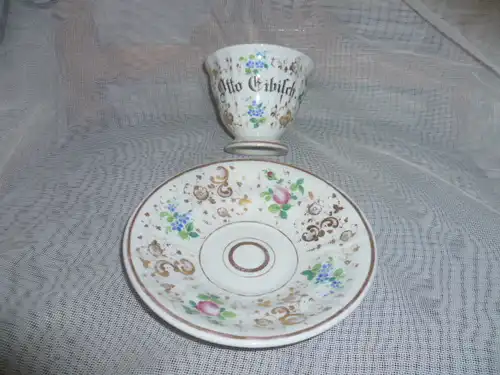 Kakao Tasse des Otto Eibisch um 1870 Bemalung von Hand Blumenmaler  im Dekor deutsche Blume