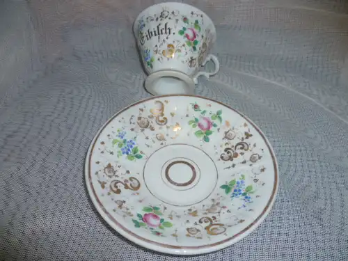 Kakao Tasse des Otto Eibisch um 1870 Bemalung von Hand Blumenmaler  im Dekor deutsche Blume