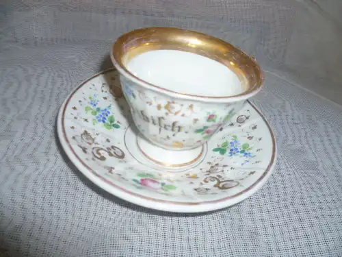 Kakao Tasse des Otto Eibisch um 1870 Bemalung von Hand Blumenmaler  im Dekor deutsche Blume