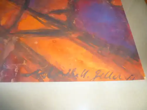 Frauenakt in Orange und Rottöne Ulrike U Zeller Neo Impressionismus großes Aquarell links signiert und 61 datiert