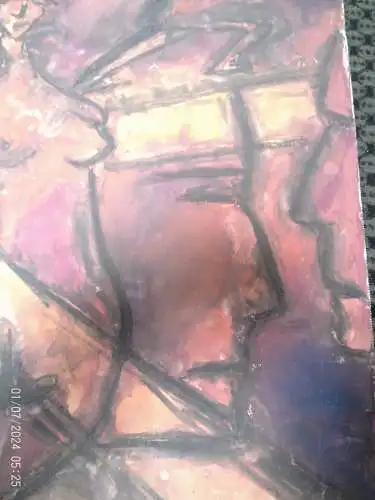 Frauenakt in Orange und Rottöne Ulrike U Zeller Neo Impressionismus großes Aquarell links signiert und 61 datiert