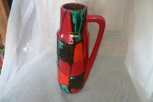 Scheurich Vase 275-28 Vintage Mid Century  sgraffito- Spiderweb pattern design Fat Lava , glasiert glänzend , rot  mocca türkis. exzellenter Vintage Zustand Ära 60/70