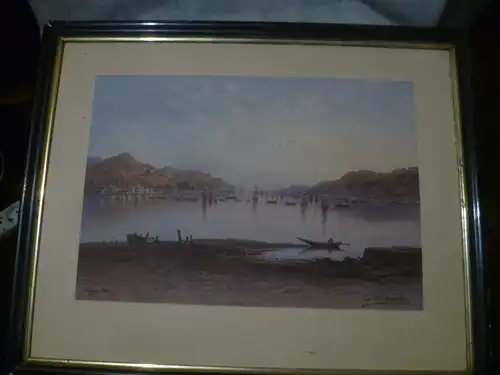 Eduard Hildenbrandt1818 Danzig-1868 Berlin große Chromolithographie signiert rechts in der Platte   „Hafen von Nagasaki "  