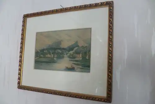 Hartmann, Johann Joseph (Mannheim 1753?1830 Cotterd) Scardona bei Sebenico rechts in Bild das Kloster Visovac  im nördl Dalmatien. Gouache