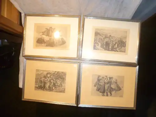 Heinrich Stieffler 1872-1949 Set 4 Kl. Bilder Art Deko Set von 4 original gerahmten Landleben 