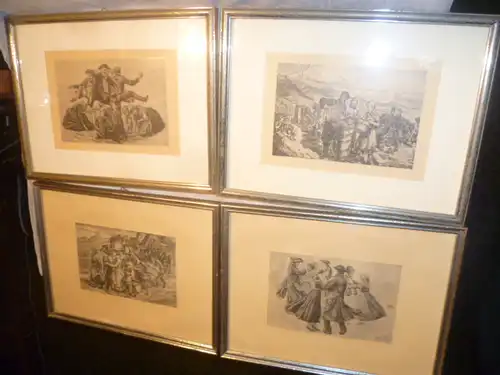 Heinrich Stieffler 1872-1949 Set 4 Kl. Bilder Art Deko Set von 4 original gerahmten Landleben 