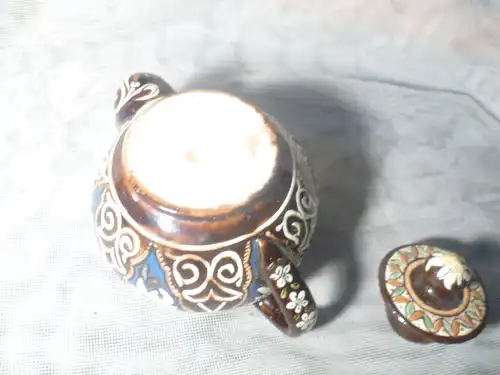 Tee Kännchen mit Deckel Thuner Chrutmuster auch Edelweiß  von Josef Wanzenried 1840-1900 oder Lengacher Max um 1880 entstanden