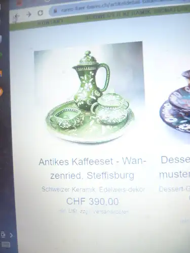 Tee Kännchen mit Deckel Thuner Chrutmuster auch Edelweiß  von Josef Wanzenried 1840-1900 oder Lengacher Max um 1880 entstanden