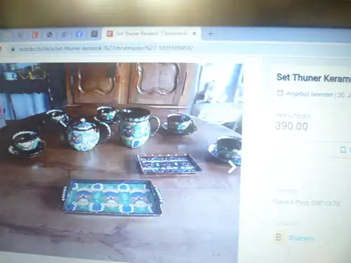 Tee Kännchen mit Deckel Thuner Chrutmuster auch Edelweiß  von Josef Wanzenried 1840-1900 oder Lengacher Max um 1880 entstanden