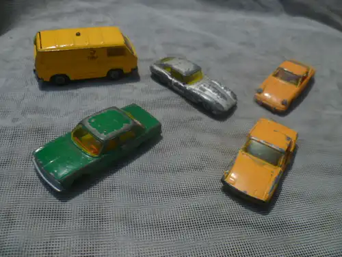 5 Stück Siku Modellei1/66Konvolut Arzt Audi100 SL V308 ,Jaguar E 2:2 V294 linke Türe fehlend (kostenlose Beigabe ,Porsche 911V234 , VW 914-6 Porsche V312 , VW Transporter Deutsche Post 1331
