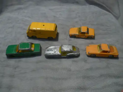 5 Stück Siku Modellei1/66Konvolut Arzt Audi100 SL V308 ,Jaguar E 2:2 V294 linke Türe fehlend (kostenlose Beigabe ,Porsche 911V234 , VW 914-6 Porsche V312 , VW Transporter Deutsche Post 1331 