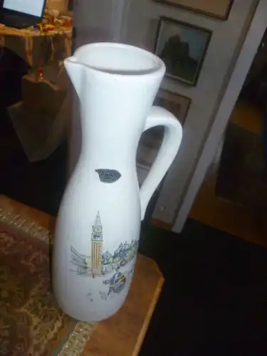 Jasba 221/35 Mid Century Vase Henkelkanne Ära 50 italienisches handgemaltes Dekor Venedig? H : 35.5 cm