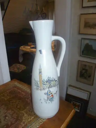Jasba 221/35 Mid Century Vase Henkelkanne Ära 50 italienisches handgemaltes Dekor Venedig? H : 35.5 cm