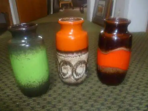 Konvolut 3 Stück Vulkan Fat Lava Scheurich Modernist  Lauflasuren 213-20 Mid Century 1970