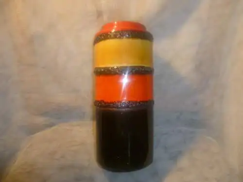 Fat Crusy Lava Art Modernist  Mid Century Vase super selten schwarz orange rot Tube Röhrenvase Dekor. Produzent: Scheurich,  Form : 203-22