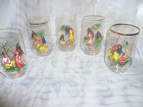 Vintage 50 Jahre Karibik Limbo Kitsch Retro Cocktail Gläser Set 5 Gläser 