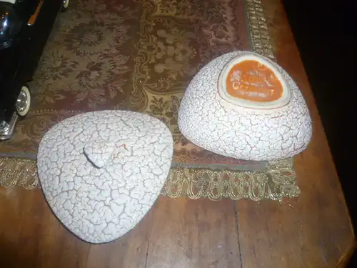 Schaumlasur Nierentisch Ära dreieckige Keramik Scheurich Schale Formnummer 308 orangebraune Innenlasur 1950 - 1965 Jahre