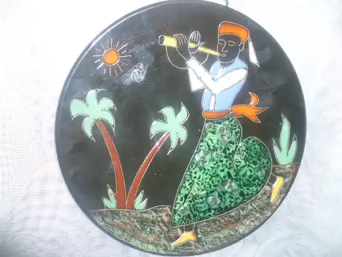 Ruscha Emaile Dekor Keramik Wandteller Dekor Orient  Vintage 50 Jahre