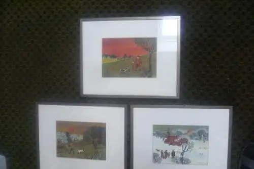 Konvolut 3 Bilder Tempera Mischtechnik Provenienz Galerie Nettels 4400 Münster Roland Kötteritzsch 1961 geb in Leipzig Mischtechniken von 1980