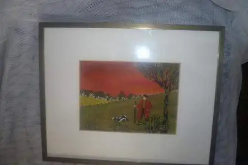 Provenienz Galerie Nettels 4400 Münster Roland Kötteritzsch 1961 geb in Leipzig Tempera Mischtechnik" Ideallandschaft Schäfer oder Wanderer mit Hund" von 1980