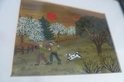 Provenienz Galerie Nettels 4400 Münster Roland Kötteritzsch 1961 geb in Leipzig Mischtechnik Kinder mit Akkordeon in einer Herbstlandschaft von 1980