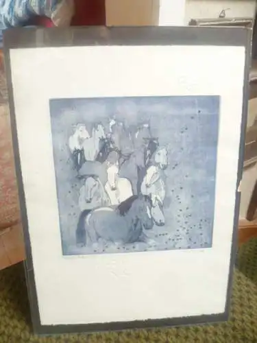 Doris BONOLD (Wolfsburg) | „Wildpferde in der Landschaft“ | Signierte Original-Radierung | Ausdrucksstarker Stil zw. Munch & Modersohn