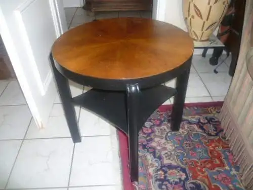 Art Deco Coffee Table 1930s Sunburst Walnut Burl Side Table Round Ebonized Star Veneer Side Table Vintage Tiered Drinks Table Artkunst24