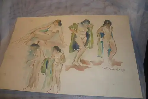 Rote Reiter Malergruppe Rudolf Hirschi 1917 Stuttgart – 2001 Aktstudien III, Aquarell , Vorstudien für seine späteren Gemälde, Frühwerke