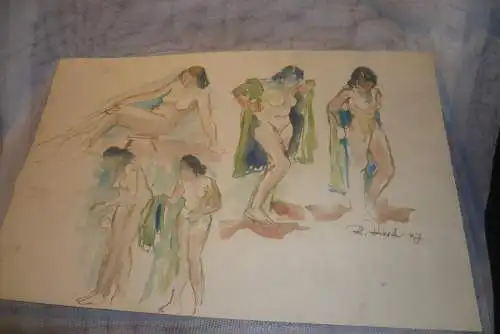 Rote Reiter Malergruppe Rudolf Hirschi 1917 Stuttgart – 2001 Aktstudien III, Aquarell , Vorstudien für seine späteren Gemälde, Frühwerke