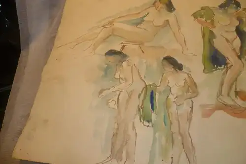 Rote Reiter Malergruppe Rudolf Hirschi 1917 Stuttgart – 2001 Aktstudien III, Aquarell , Vorstudien für seine späteren Gemälde, Frühwerke