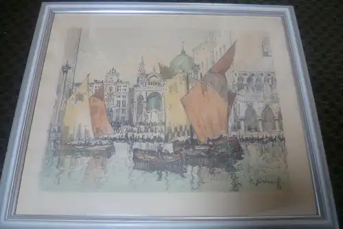 Konstantin Ivanovich Gorbatov (Gorbatoff)1876 Stavropol1945Berlin „Venedig Sankt Marco Platz mit Schiff im Hafen liegend“