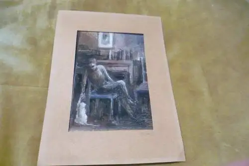 „Georg GROSZ (Georg Ehrenfried) - Signiert 'G. Ehrenfried' - Eva Grosz mit Katze - Um 1920“ persönliches Frühwerk