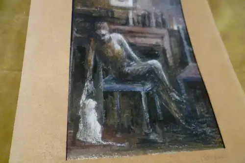 Georg Grosz 1893 Berlin 1959 Eva Grosz mit weißer Katze im Atelier Pastell Kreide entstanden 1920-33 Neue Sachlichkeit