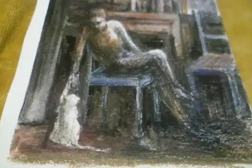 Georg Grosz 1893 Berlin 1959 Eva Grosz mit weißer Katze im Atelier Pastell Kreide entstanden 1920-33 Neue Sachlichkeit