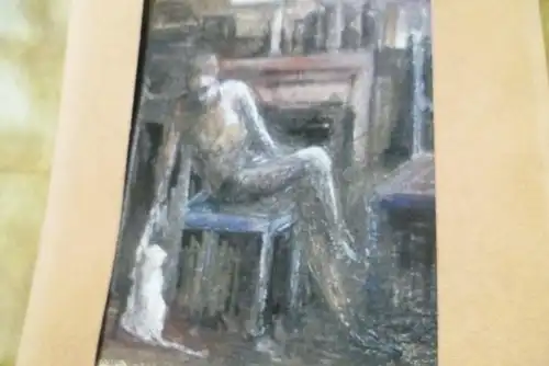 Georg Grosz 1893 Berlin 1959 Eva Grosz mit weißer Katze im Atelier Pastell Kreide entstanden 1920-33 Neue Sachlichkeit