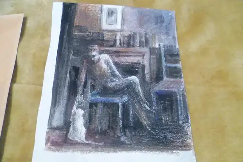 Georg Grosz 1893 Berlin 1959 Eva Grosz mit weißer Katze im Atelier Pastell Kreide entstanden 1920-33 Neue Sachlichkeit