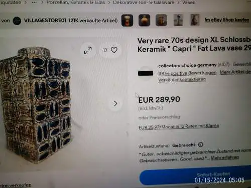 Schlossberg Designerin ist Ilse Stephan Keramik Vase Formnr.: 296-25-20 Mid Century 1960